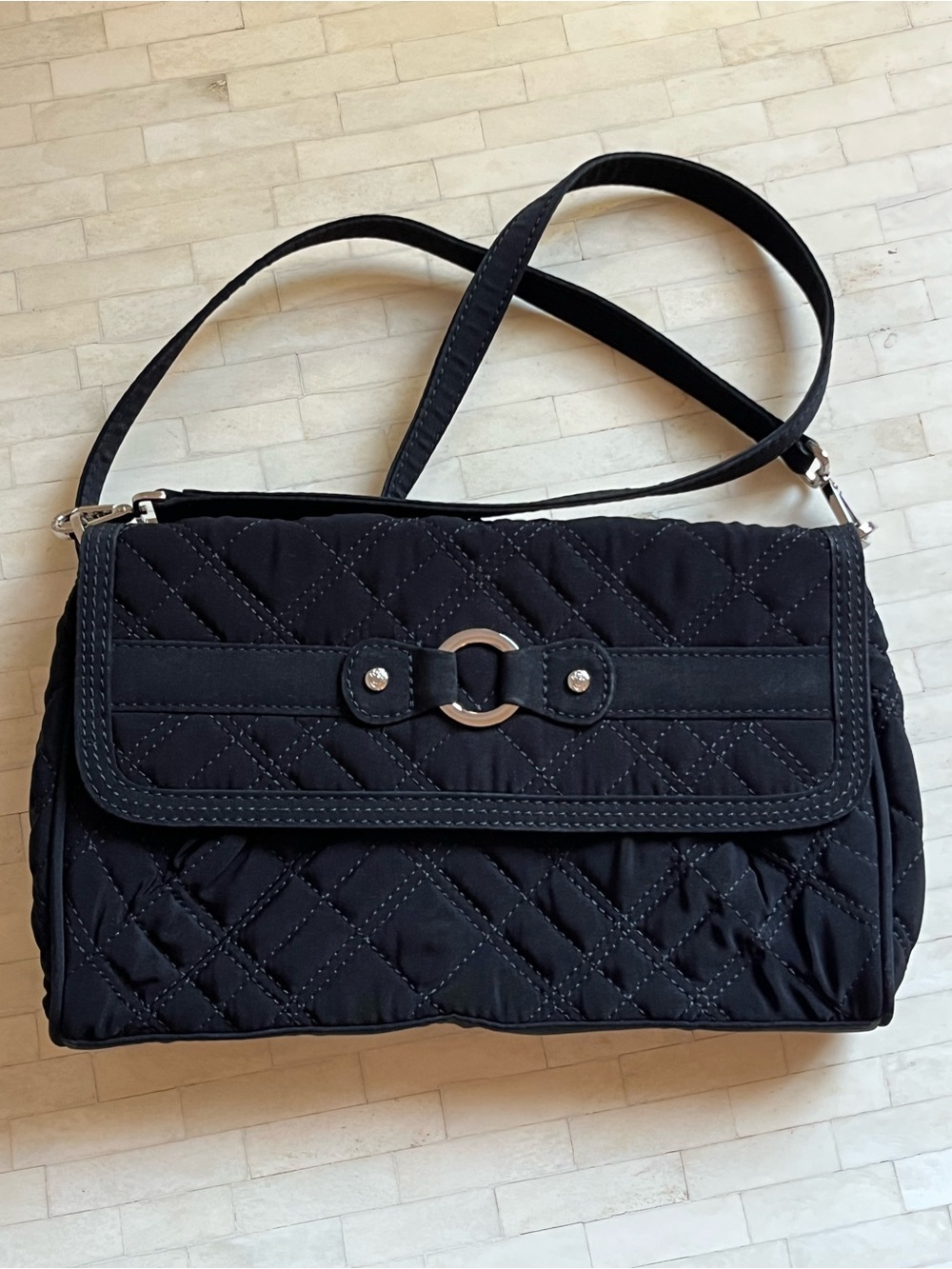 Vera Bradley Black Minimal Quilted Shoulder Bag with Removable Strap